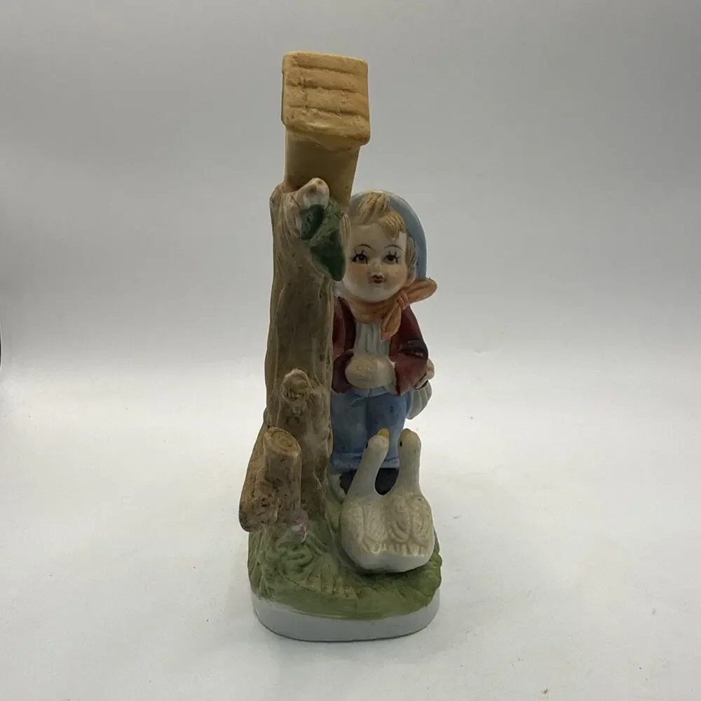 Vintage Porcelain Girl Feeding Geese Figurine Apple Tree Birdhouse Hummel *